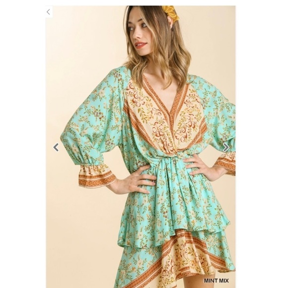 NEW Women's Umgee Flowy Layered V Neck Dress - Color: Multi - Sizes: S, M, L - Picture 2 of 6